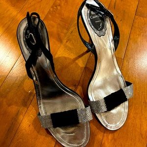 RENE CAOVILLA BLACK AND SILVER CRYSTAL HEELS SIZE 39 HOLIDAY